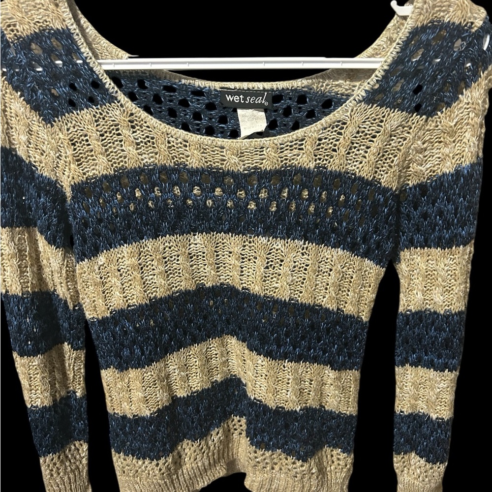 Wet Seal Blue and Tan Crew Neck Sweater